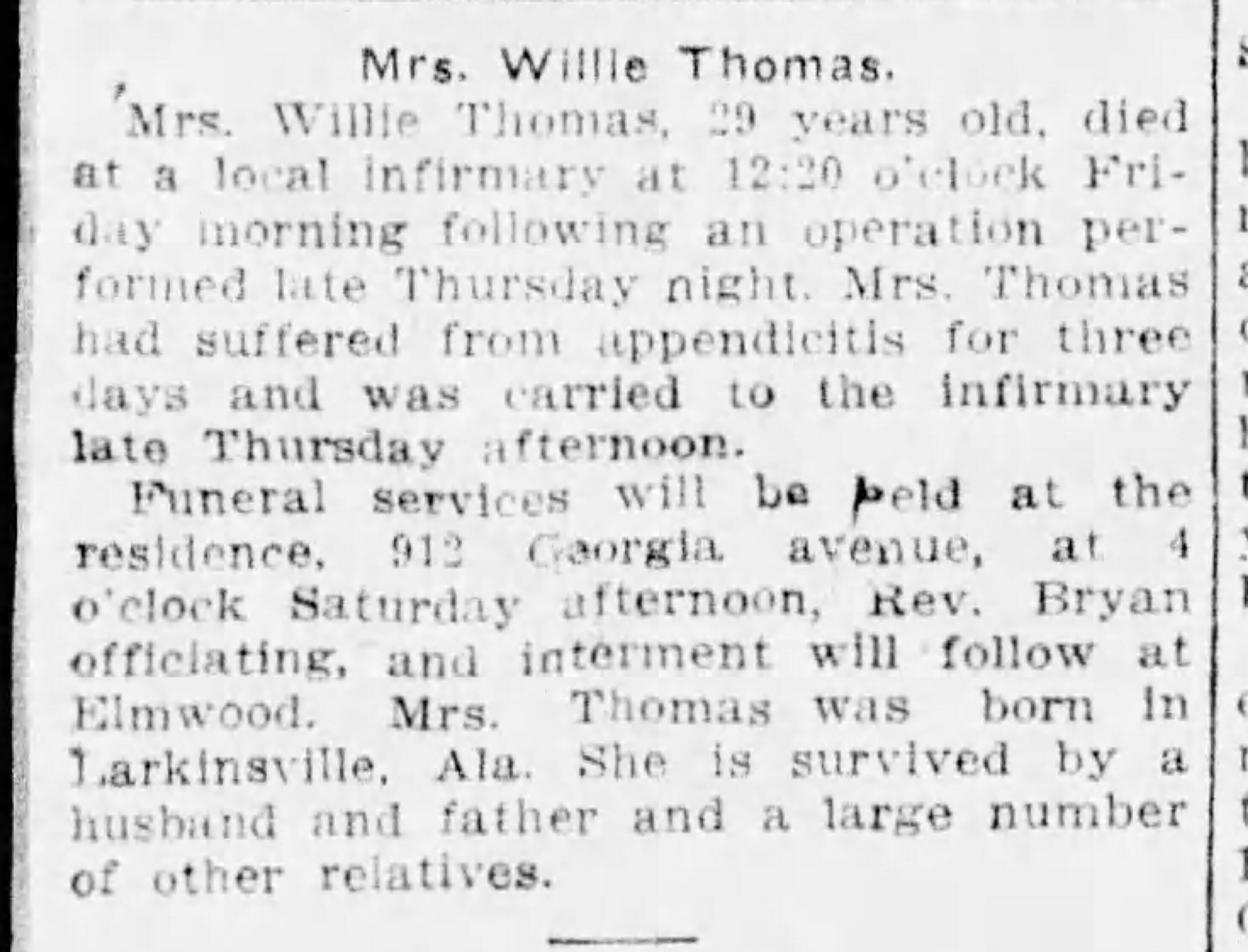 Mrs. Willie Thomas obituary